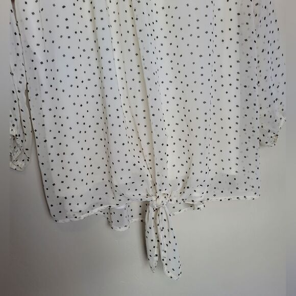 West Kei Plus Size XXL Peasant Blouse White Black Polka Dot Sheer Lightweight - Picture 7 of 9